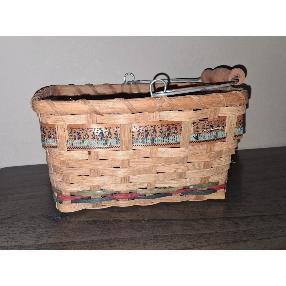 Handwoven Basket With Swing Handle Country Cottage Birdhouse Trim 9"